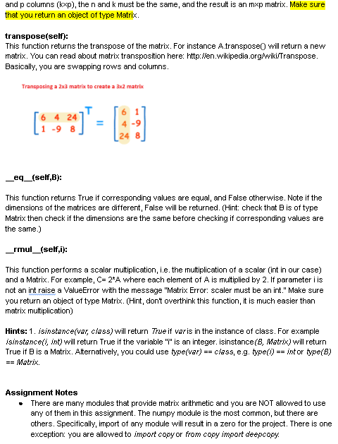 Solved Background Construct a Matrix class and its methods | Chegg.com