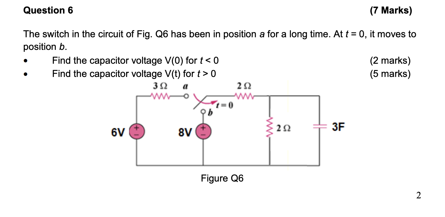 Solved Question 6 (7 Marks) The switch in the circuit of | Chegg.com