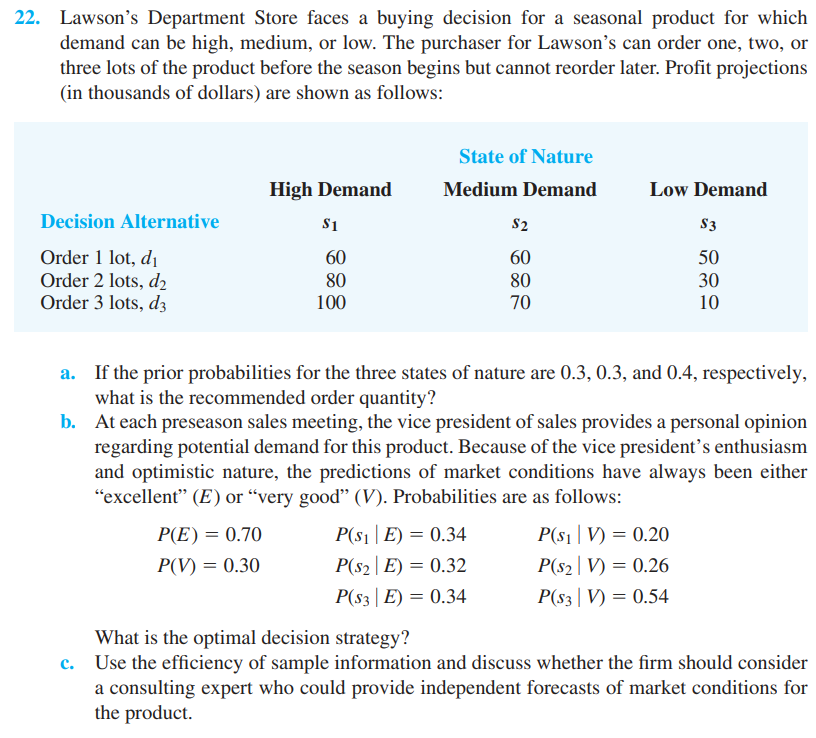 Solved 2. Lawson's Department Store faces a buying decision