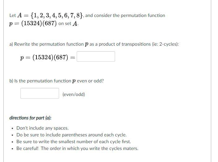 Solved Let A = {1,2,3,4,5,6,7,8), And Consider The | Chegg.com