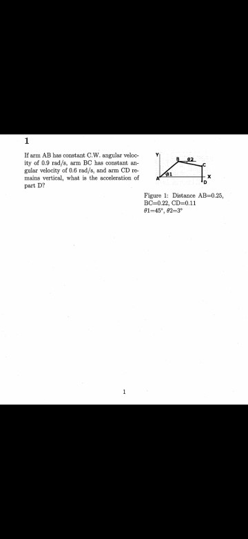 Solved If arm AB has constant C.W. angular veloc- ity of 0.9 | Chegg.com