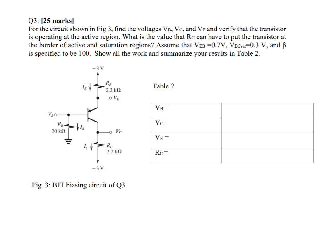 Solved Q3: [25 marks For the circuit shown in Fig 3, find | Chegg.com