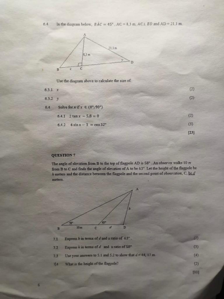 Solved 6.4 in the diagram below, BAC=45∘,AC=8.3 m,AC⊥BD and | Chegg.com