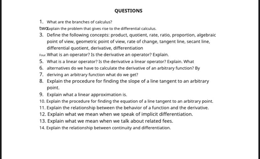 Solved QUESTIONS 1. What are the branches of calculus? tw | Chegg.com