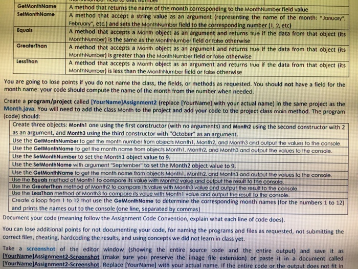 Solved ASSIGNMENT 2 Create a class called Month (Java file | Chegg.com