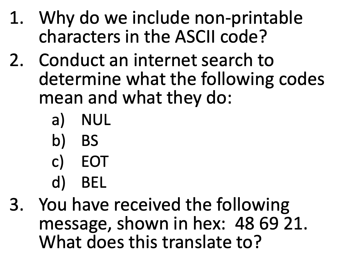 Solved 1. Why do we include nonprintable characters in the