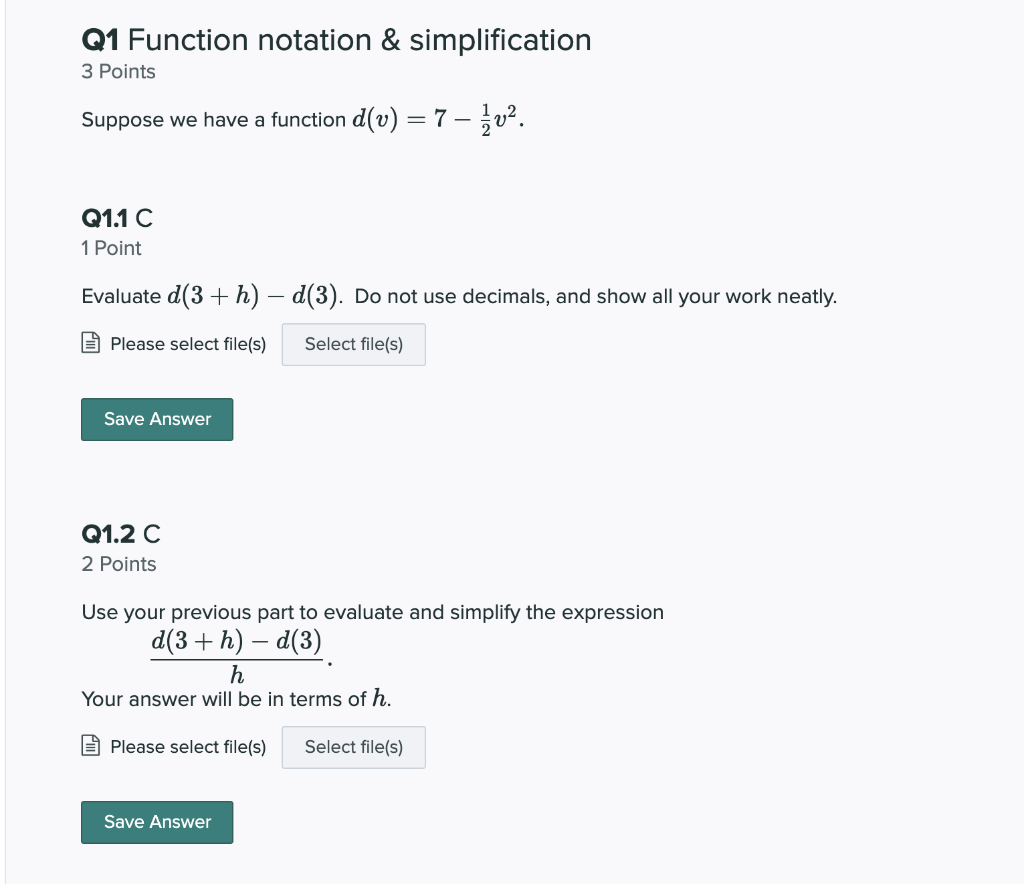 Solved Q1 Function notation & simplification 3 Points | Chegg.com