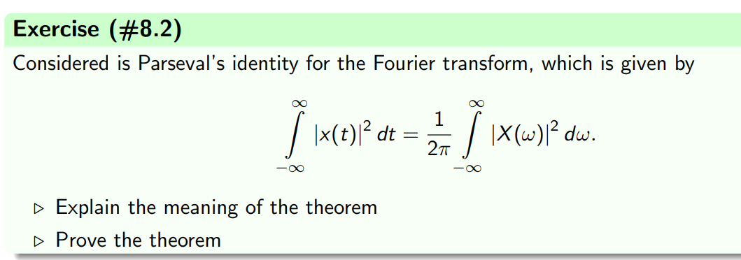 Solved Exercise (8.2) Considered is Parseval's identity for | Chegg.com