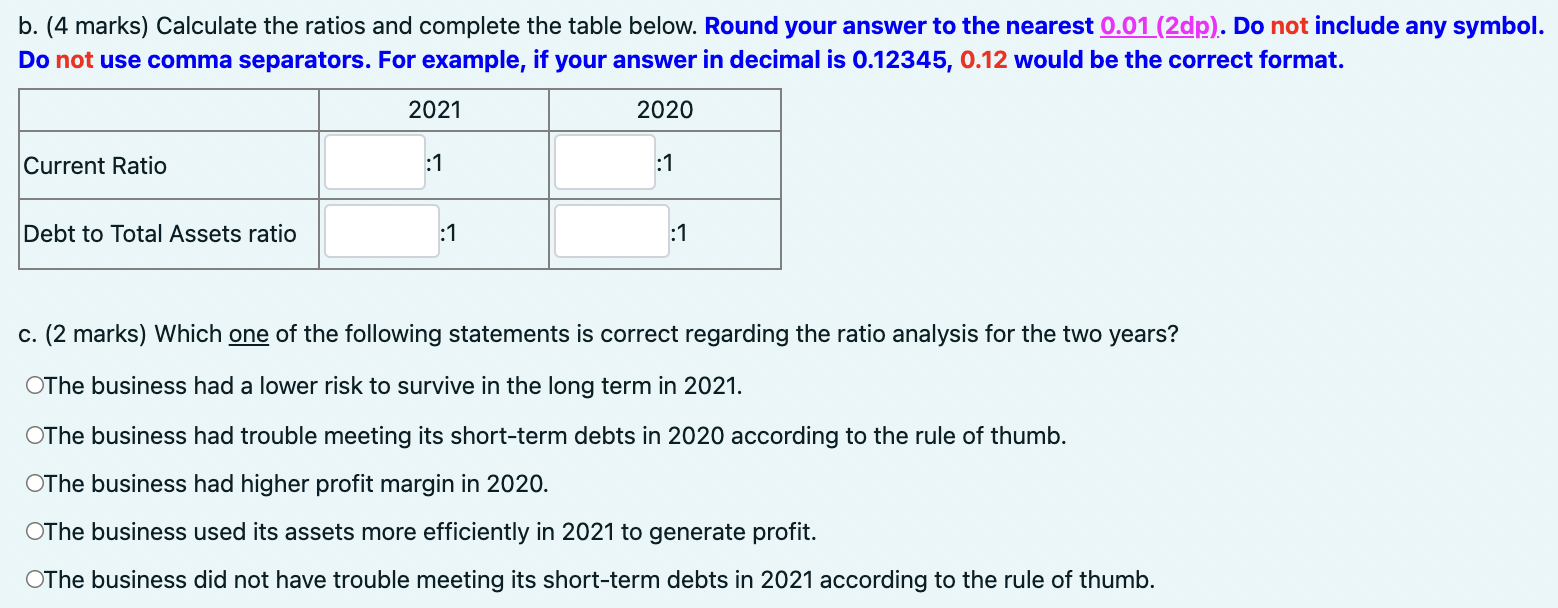 Solved B. (4 Marks) Calculate The Ratios And Complete The | Chegg.com