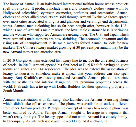 Solved Describe the strategic challenges that Armani faces 