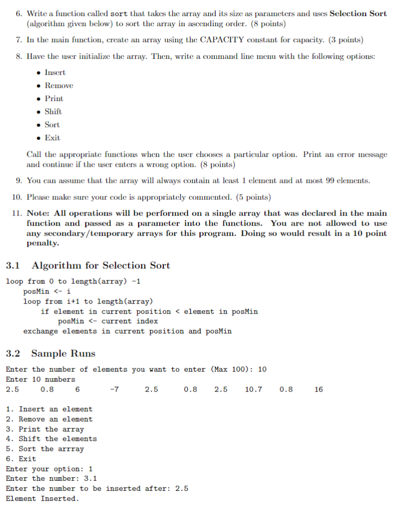 Solved 3 Program 1 - Array Operations - 60 Points Squilliam | Chegg.com