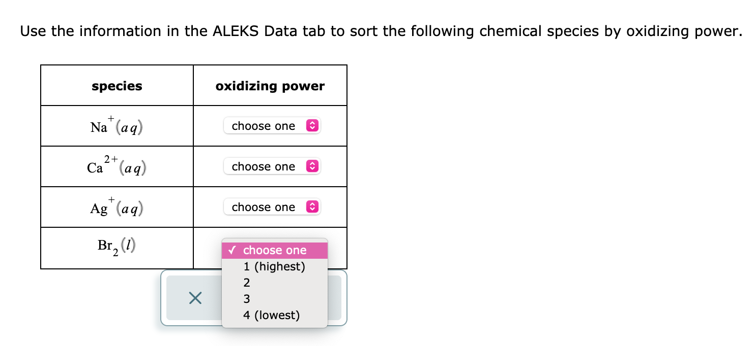 Solved Use the information in the ALEKS Data tab to sort the