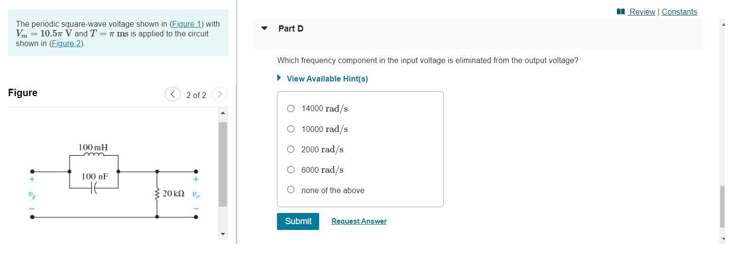 Solved Part D The periodic square-wave voltage shown in | Chegg.com