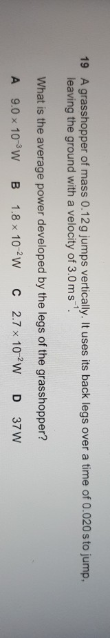 Solved 19 A Grasshopper Of Mass 0 12 G Jumps Vertically Chegg Com