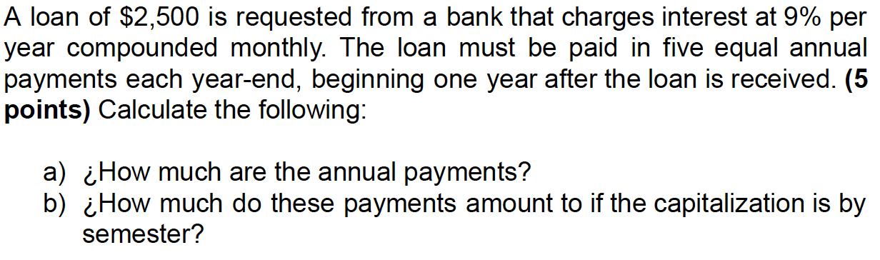 Solved A loan of $2,500 is requested from a bank that | Chegg.com