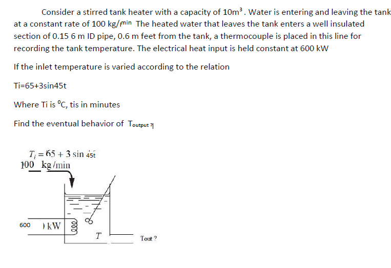Solved Consider a stirred tank heater with a capacity of | Chegg.com