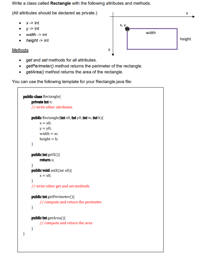Solved X, Y height Write a class called Rectangle with the | Chegg.com