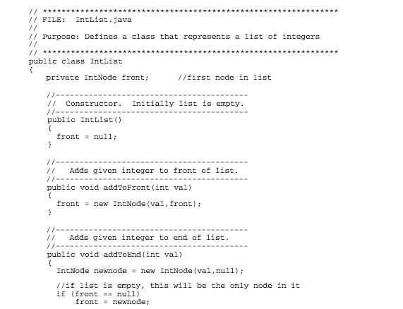 Solved IFILE: IntList.java Purpose: Defines a class that | Chegg.com