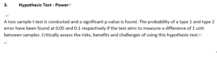 Solved 3. Hypothesis Test - Power A two sample t test is | Chegg.com