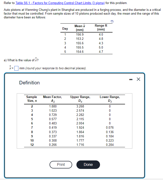 Solved Refer to Table $6.1 - Factors for Computing Control | Chegg.com