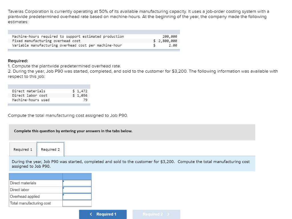 Solved Taveras Corporation is currently operating at 50% of | Chegg.com