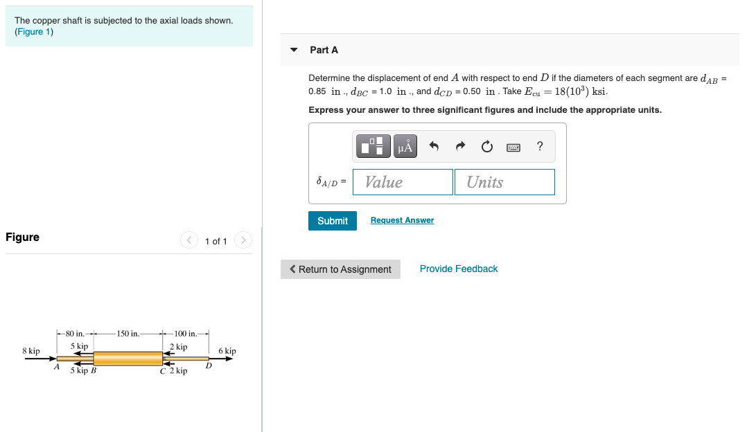 Solved The Copper Shaft Is Subjected To The Axial Loads | Chegg.com