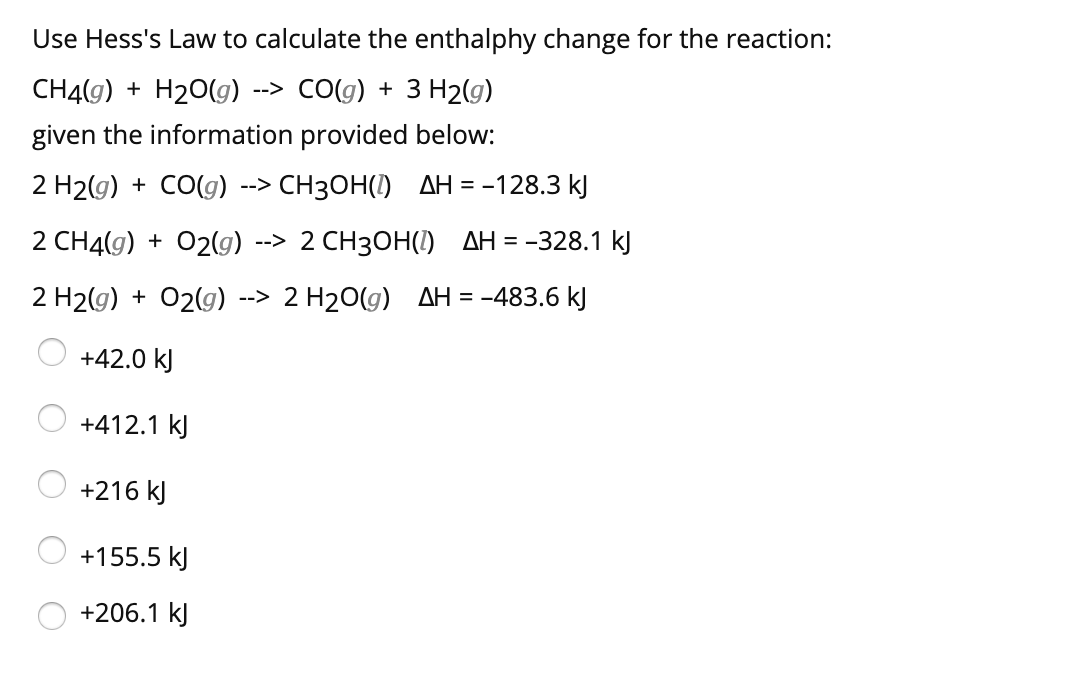 Solved Use Hess's Law to calculate the enthalphy change for | Chegg.com