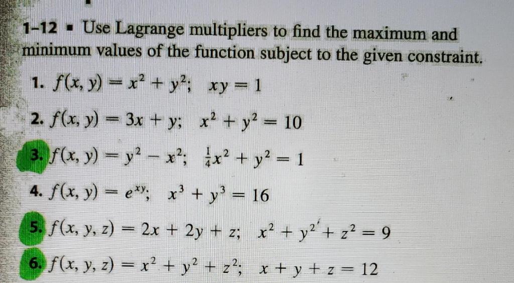 Solved 1-12 - Use Lagrange multipliers to find the maximum | Chegg.com