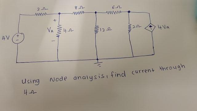 Solved Using Node analysis, find current through 4Ω | Chegg.com