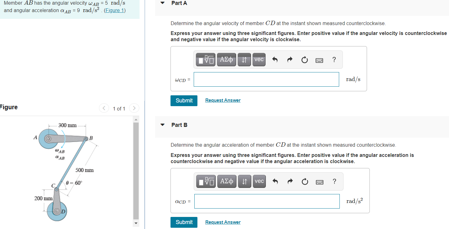 Solved Part A Member AB has the angular velocity WAB = 5 | Chegg.com