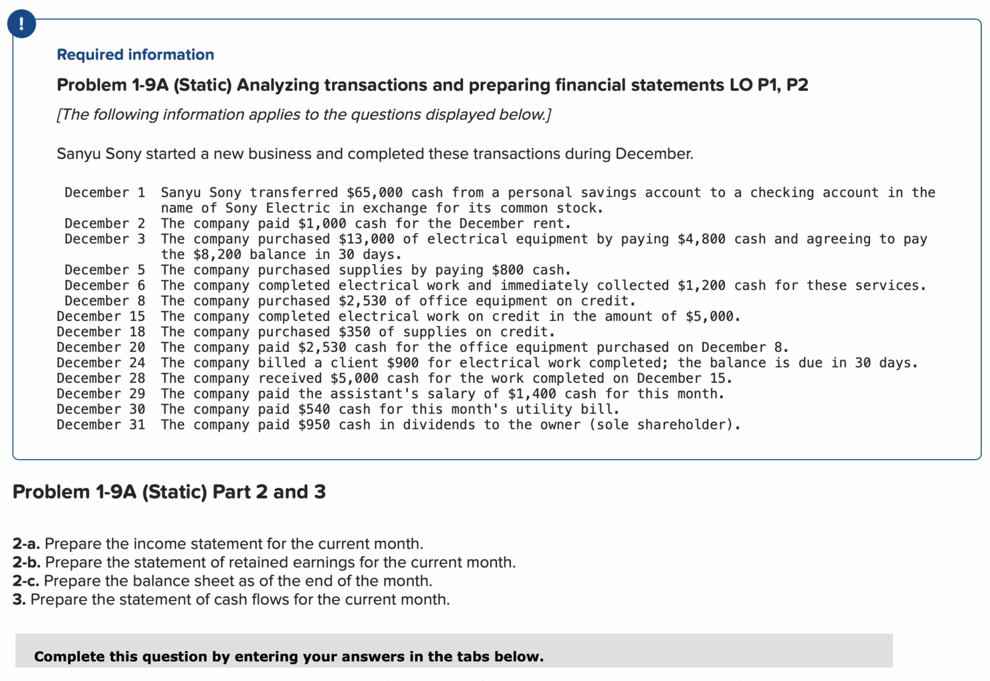 Solved Required InformationProblem 1-9A (Static) ﻿Analyzing | Chegg.com