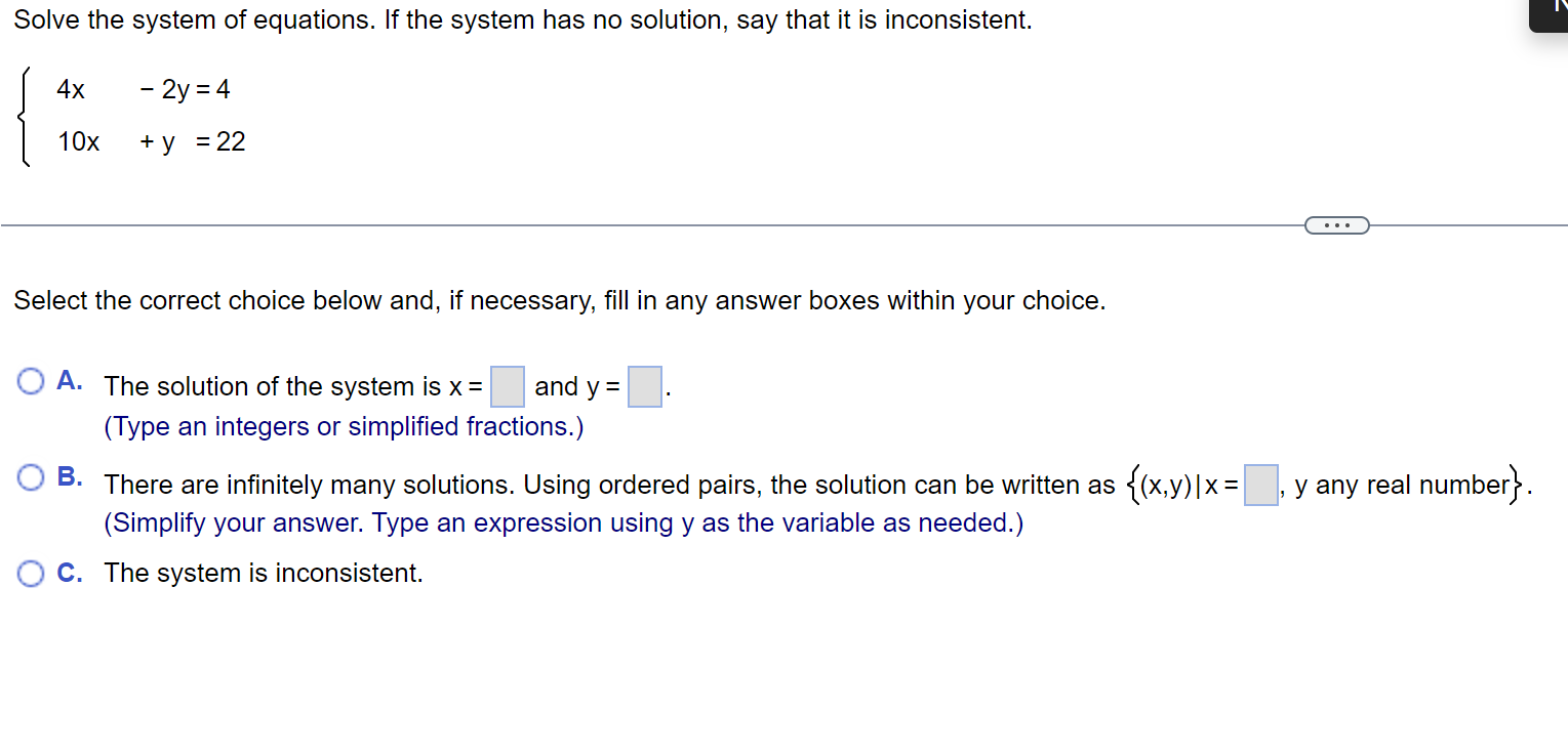 Solved Solve the system of equations. If the system has no | Chegg.com