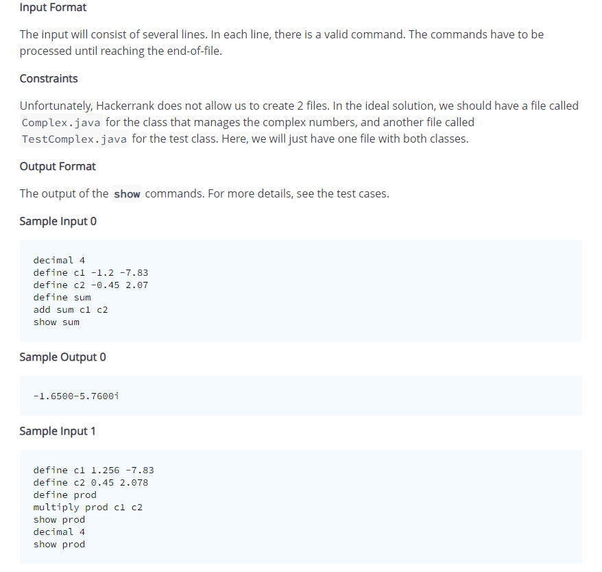 Solved The idea is to implement a class for complex numbers. | Chegg.com