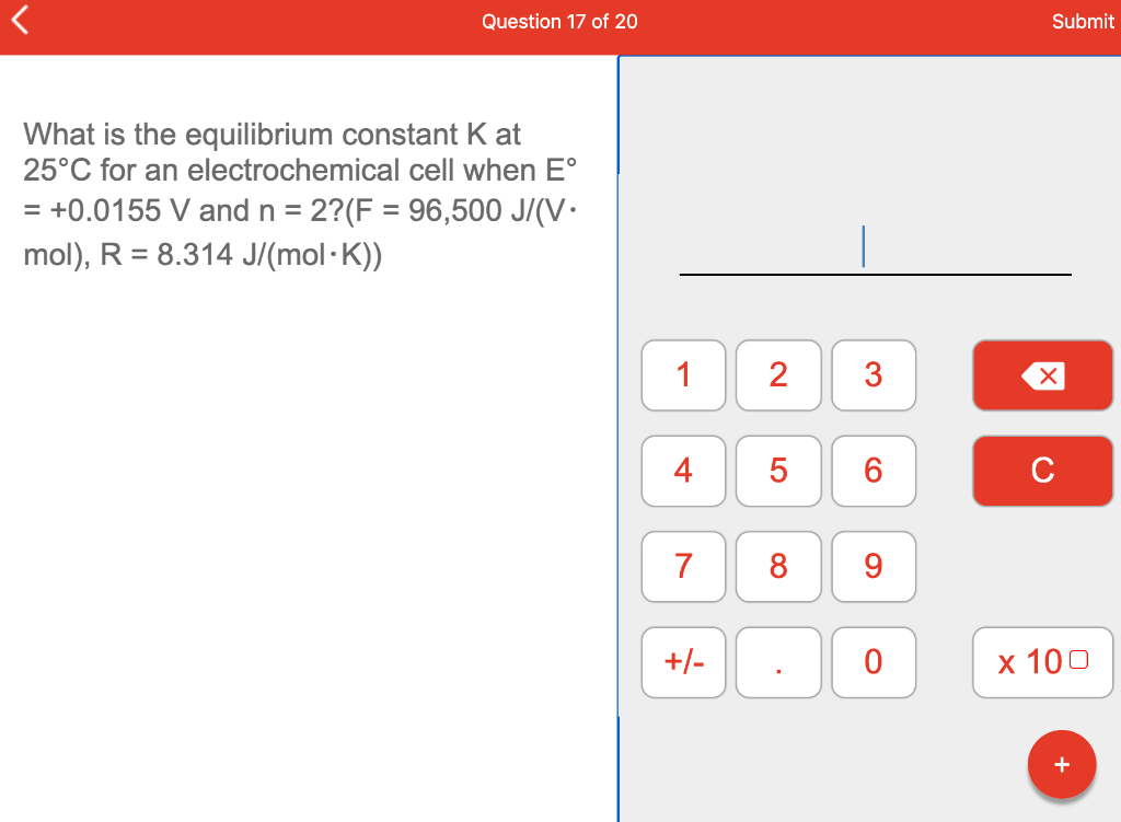 Solved R Question 16 Of Submit What Is Agº For A Red Chegg Com