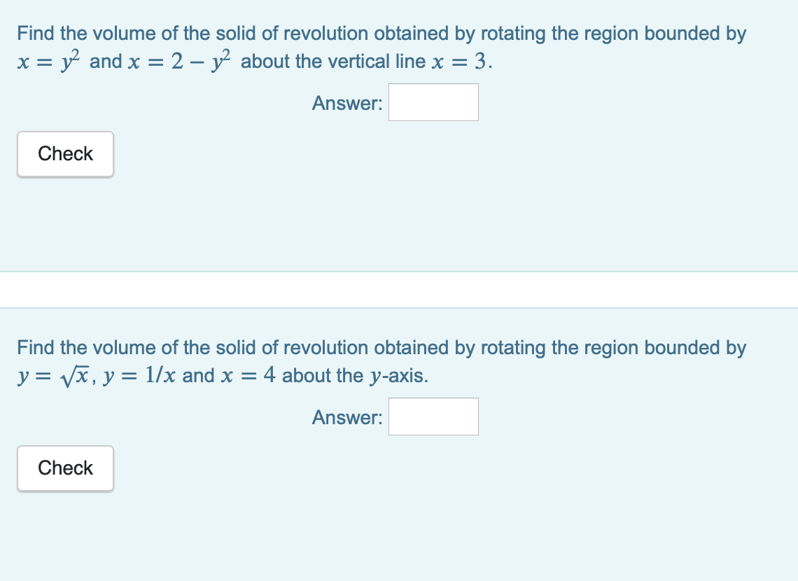 Solved Find The Volume Of The Solid Of Revolution Obtained | Chegg.com