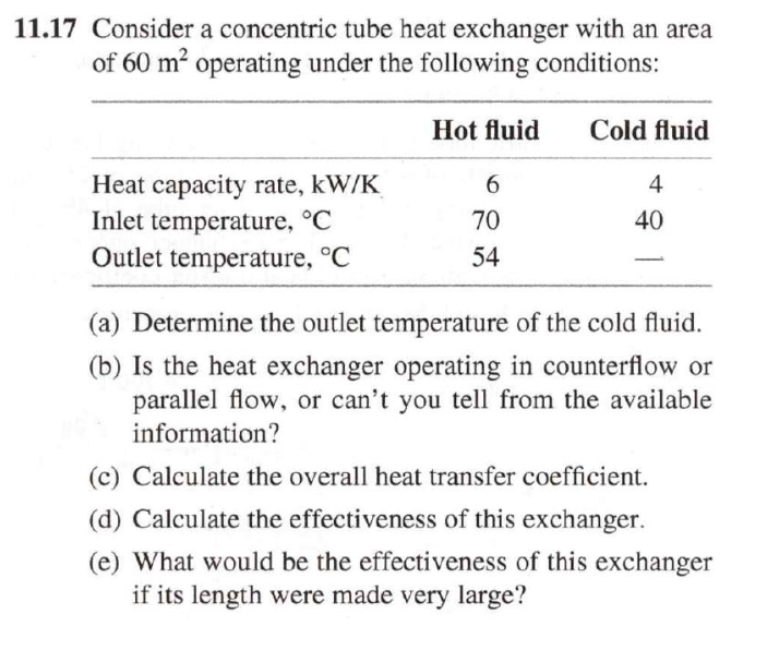 Solved 11.17 Consider a concentric tube heat exchanger with | Chegg.com