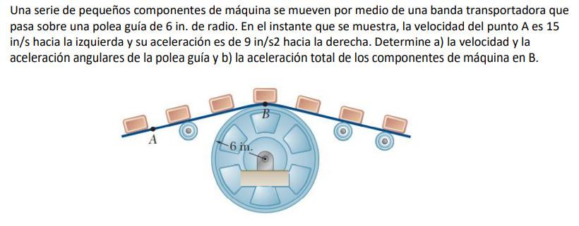 Una serie de pequeños componentes de máquina se mueven por medio de una banda transportadora que pasa sobre una polea guía de