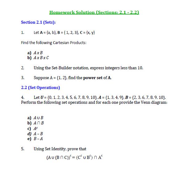 Solved Homework Solution (Sections: 2.1-2.2) Section 2.1 | Chegg.com