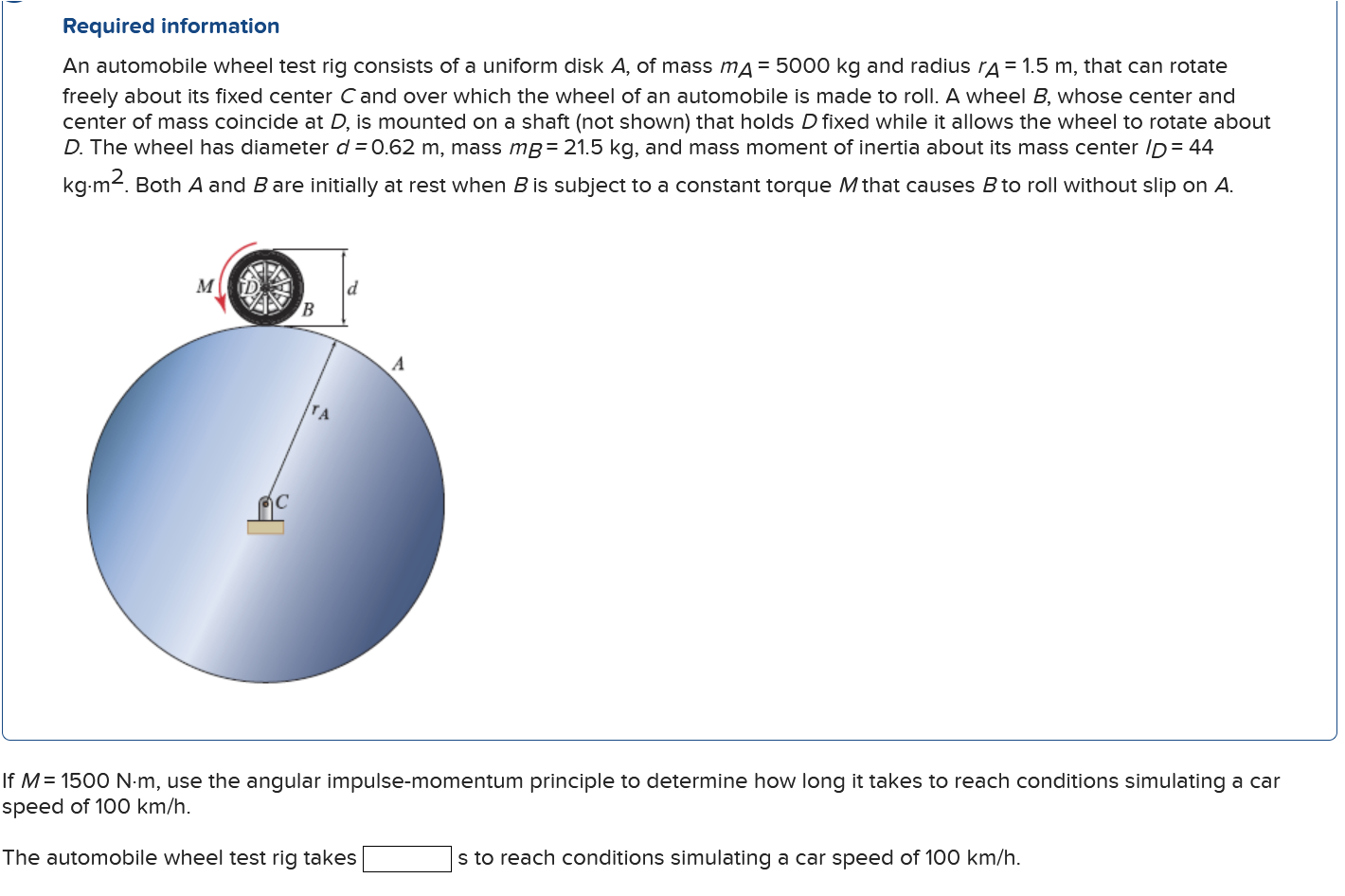 Solved An automobile wheel test rig consists of a uniform | Chegg.com