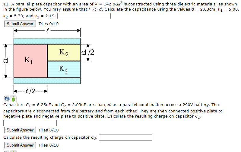 Solved а 11. A parallel-plate capacitor with an area of A 