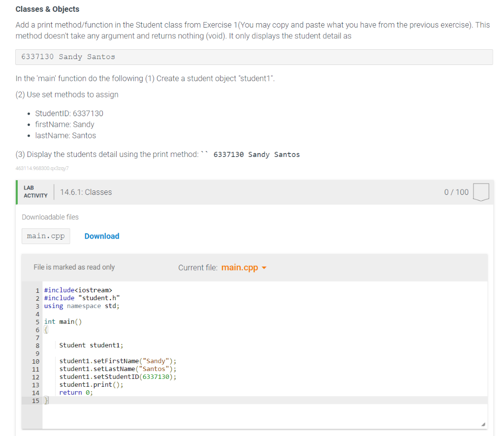 Solved Classes \& Objects Add a print method/function in the | Chegg.com