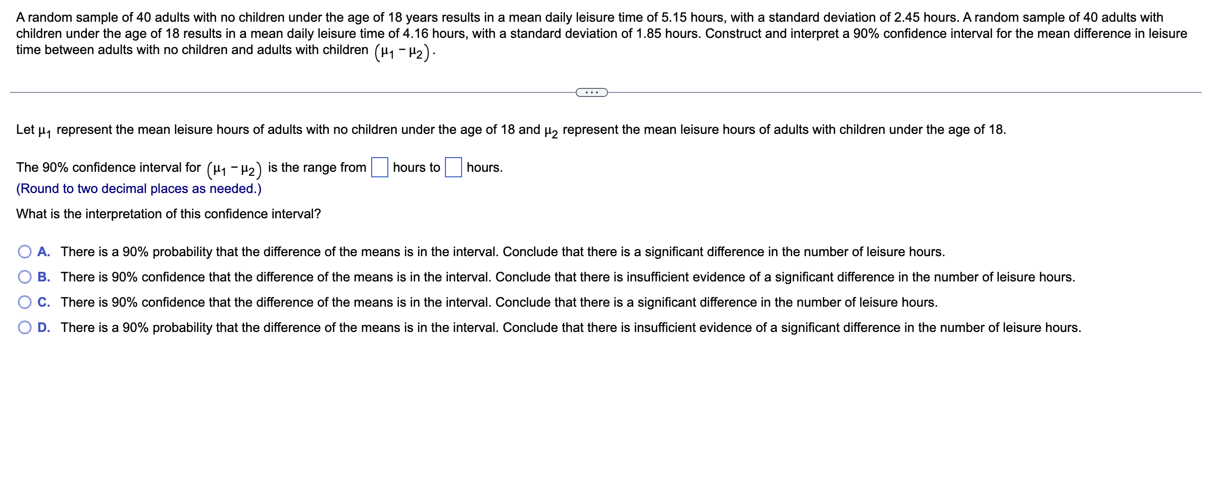 Solved A Random Sample Of 40 Adults With No Children Under | Chegg.com