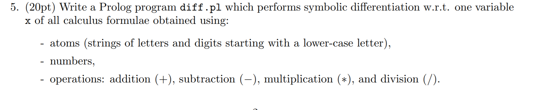 5. (20pt) Write a Prolog program diff.pl which | Chegg.com