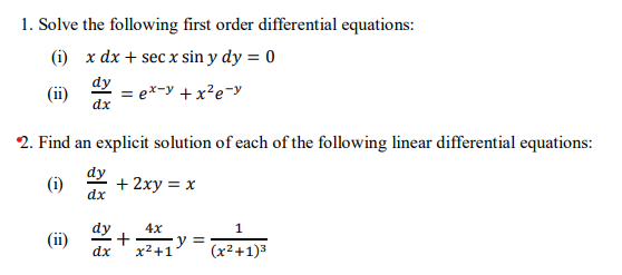 Solved 1. Solve the following first order differential | Chegg.com