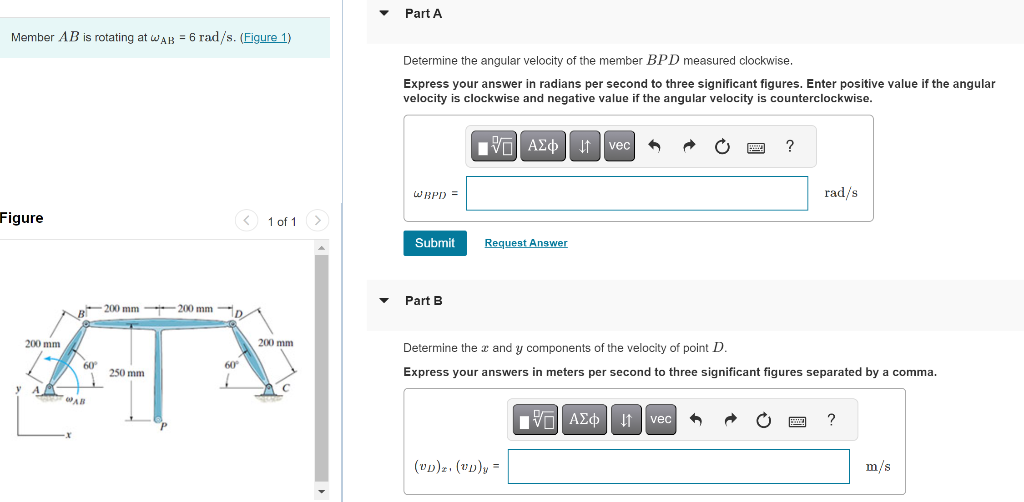 Solved Member AB is rotating at ωAB=6rad/s. Determine the | Chegg.com