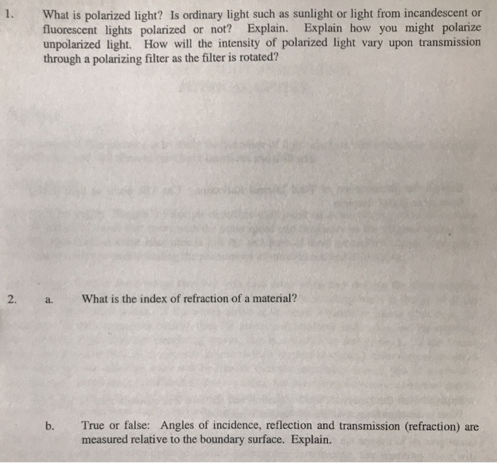 Solved what is polarized light is ordinary light such as chegg