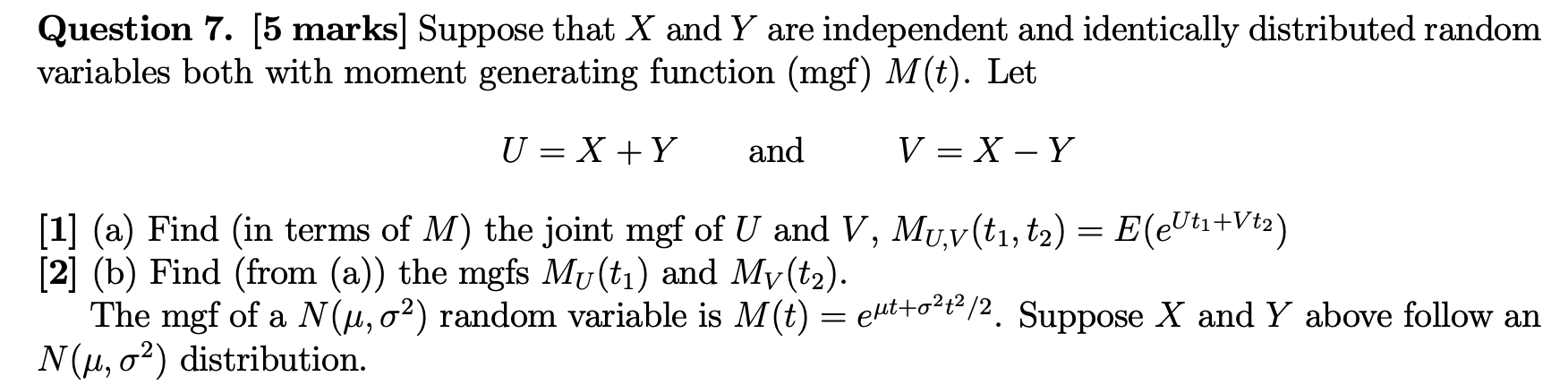 Solved Question 7. [5 marks] Suppose that X and Y are | Chegg.com