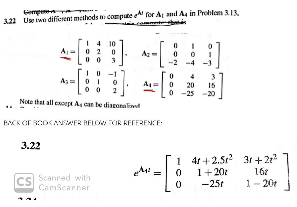 3.22 Use two different methods to compute eAt for A1 | Chegg.com