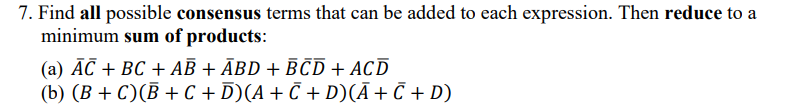 Solved 7. Find All Possible Consensus Terms That Can Be | Chegg.com