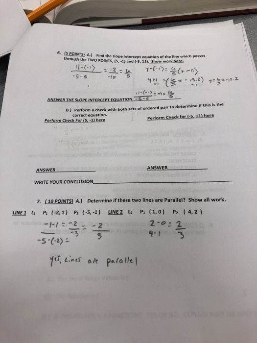 Solved A) Find the slope intercept equation of the line | Chegg.com